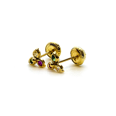 Aretes de Oro 18k Flor con Circonias de Colores