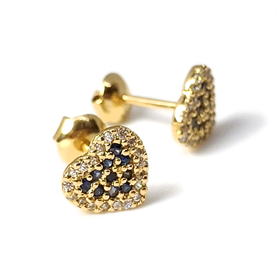 Aretes de Oro 18k Corazón con Circonias