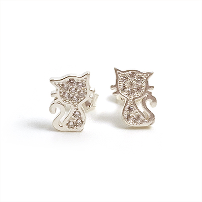 Aretes de plata gatito con circonias