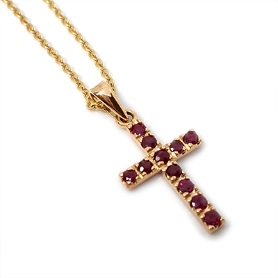 Cruz de Oro 18k con Rubíes